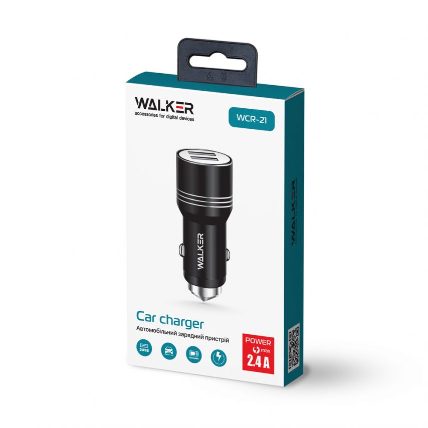 Autoladegerät (Adapter) WALKER WCR-21 2USB 1.0A / 2.4A schwarz