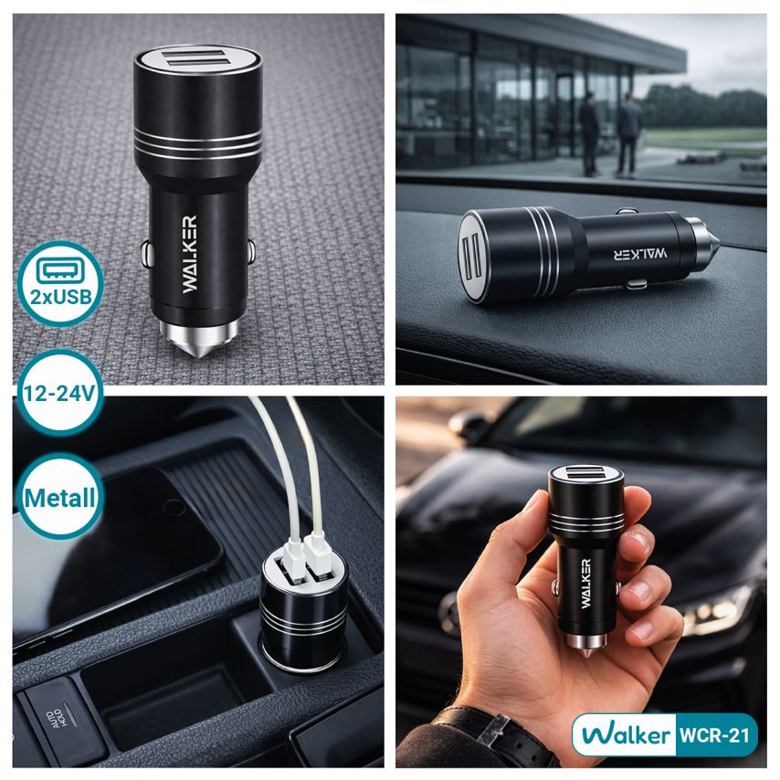 Autoladegerät (Adapter) WALKER WCR-21 2USB 1.0A / 2.4A schwarz