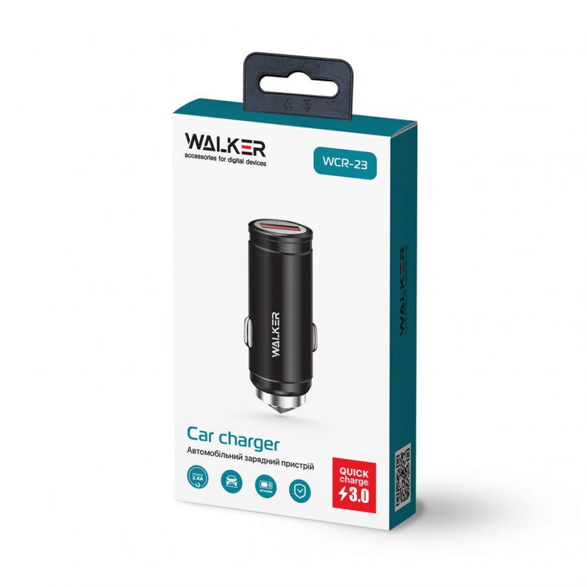 Autoladegerät (Adapter) WALKER WCR-23 QC3.0 1USB / 2.4A schwarz