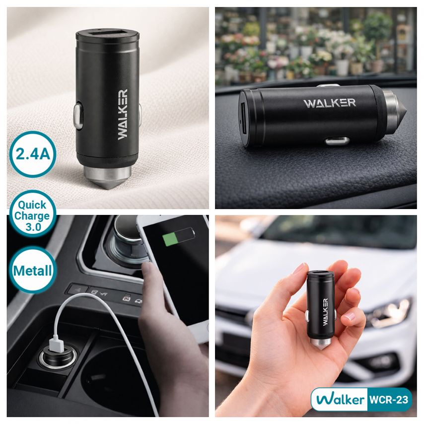 Autoladegerät (Adapter) WALKER WCR-23 QC3.0 1USB / 2.4A schwarz