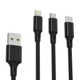 USB cable 3in1 XO NB173 Type-C/Micro/Lightning 2.4A 1.2m black - Buy for 3.90 € in Germany