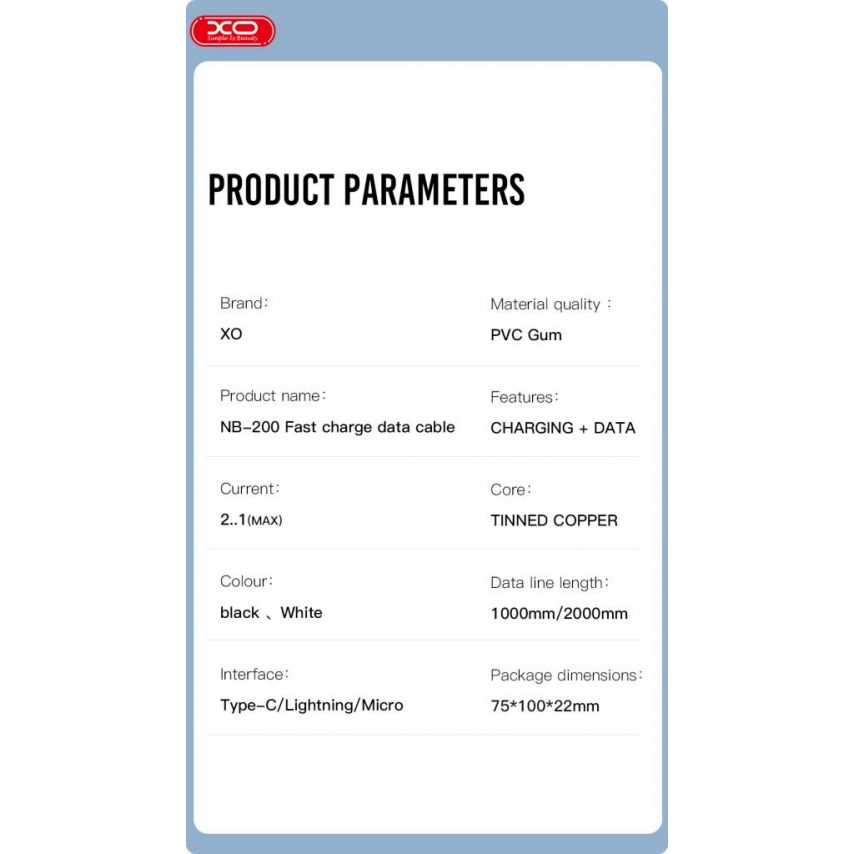 USB-Kabel XO NB200 Type-C Quick Charge 2.1A weiß