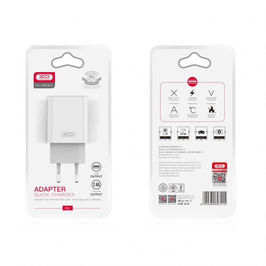 Network Charger (Adapter) XO L85C 2USB / 2.4A white