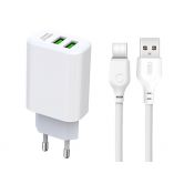 Network Charger (Adapter) 2in1 XO L85C 2USB / 2.4A + Type-C white - Buy for 3.90 € in Germany