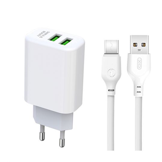 Netzladegerät (Adapter) 2in1 XO L85C 2USB / 2.4A + Type-C weiß