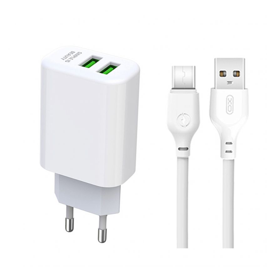 Network Charger (Adapter) 2in1 XO L85C 2USB / 2.4A + Type-C white