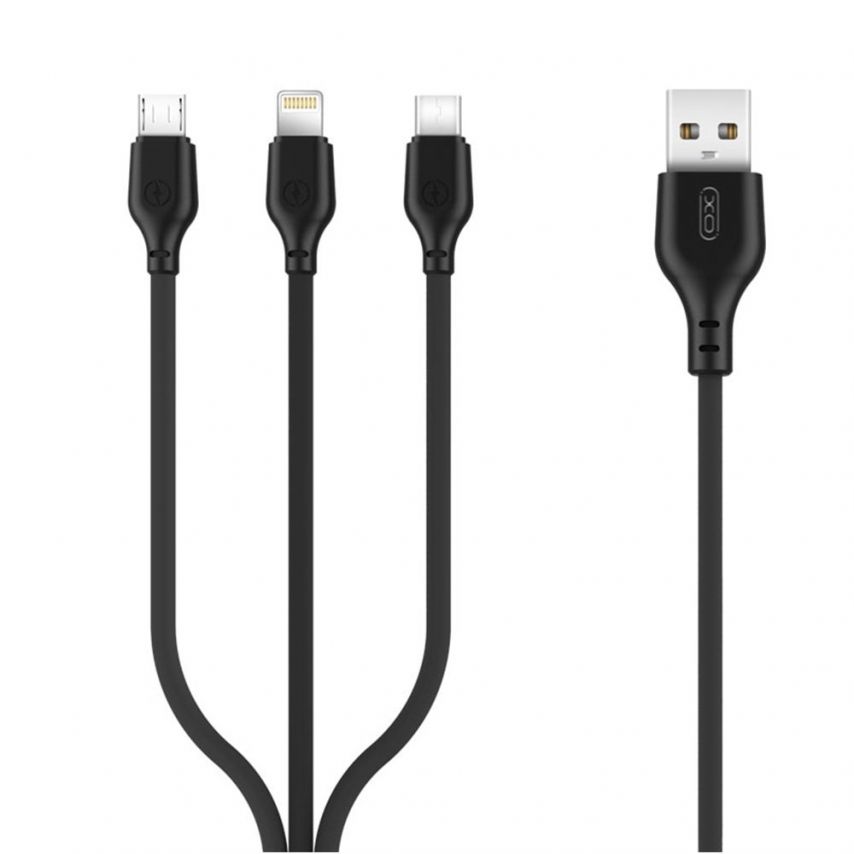 Cable USB 3in1 XO NB103 Micro/Type-C/Lightning Quick Charge 2.1A black