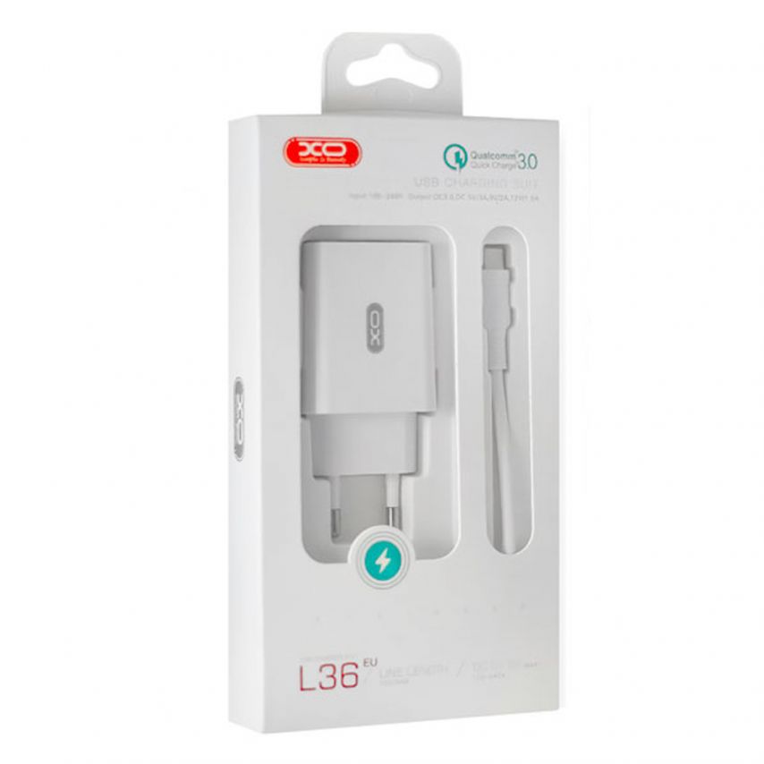 Netzladegerät (Adapter) 2in1 XO L36 1USB / QC3.0 / 3A + Type-C weiß