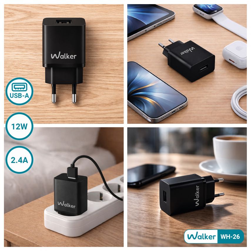 Netzladegerät (Adapter) WALKER WH-26 1USB / 2.4A schwarz