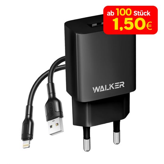 Netzladegerät (Adapter) 2in1 WALKER WH-26 1USB / 2.4A + Datenkabel USB - Lightning schwarz - Kaufen Sie für 3.97 € in Deutschland