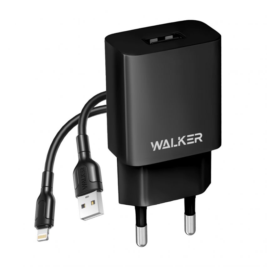 Netzladegerät (Adapter) 2in1 WALKER WH-26 1USB / 2.1A + Lightning schwarz