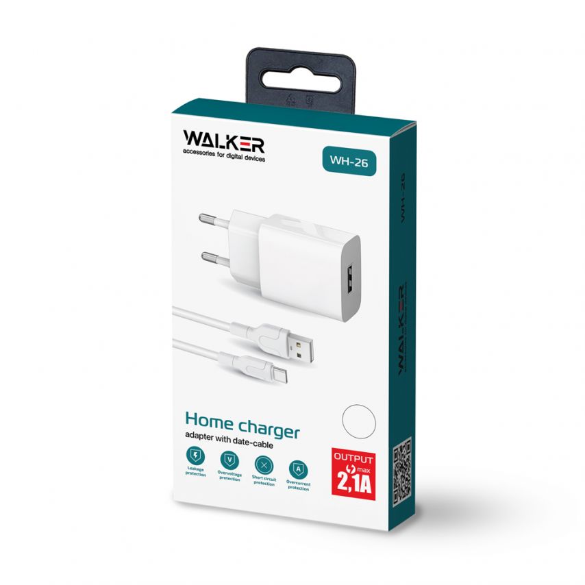 Netzladegerät (Adapter) 2in1 WALKER WH-26 1USB / 2.1A + Lightning weiß