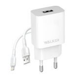 Netzladegerät (Adapter) 2in1 WALKER WH-26 1USB / 2.1A + Lightning weiß