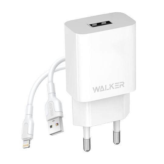 Netzladegerät (Adapter) 2in1 WALKER WH-26 1USB / 2.1A + Lightning weiß