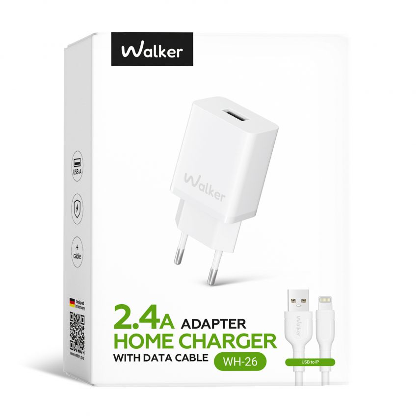 Netzladegerät (Adapter) 2in1 WALKER WH-26 1USB / 2.4A + Datenkabel USB - Lightning weiß