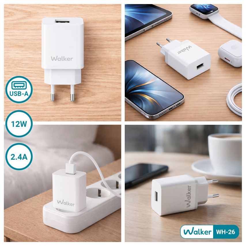 Netzladegerät (Adapter) 2in1 WALKER WH-26 1USB / 2.4A + Datenkabel USB - Lightning weiß
