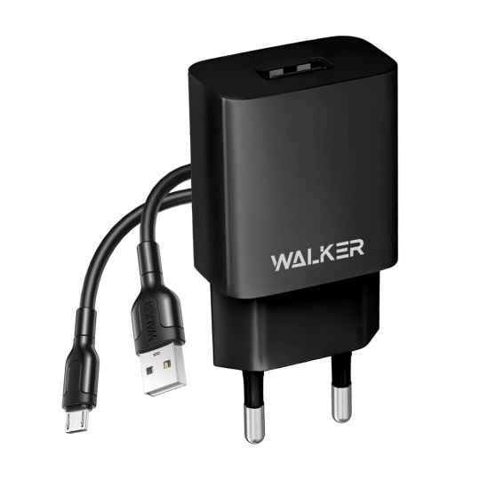 Netzladegerät (Adapter) 2in1 WALKER WH-26 1USB / 2.1A + Micro schwarz