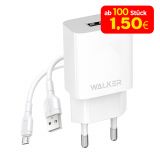 Netzladegerät (Adapter) 2in1 WALKER WH-26 1USB / 2.4A + Datenkabel USB - Micro weiß