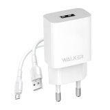 Netzladegerät (Adapter) 2in1 WALKER WH-26 1USB / 2.1A + Micro weiß