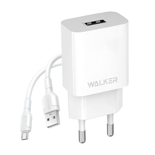 Netzladegerät (Adapter) 2in1 WALKER WH-26 1USB / 2.1A + Micro weiß