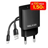 Netzladegerät (Adapter) 2in1 WALKER WH-26 1USB / 2.4A + Datenkabel USB - Type-C schwarz