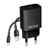 Network Charger (Adapter) 2in1 WALKER WH-26 1USB / 2.1A + Type-C black