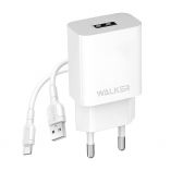 Network Charger (Adapter) 2in1 WALKER WH-26 1USB / 2.1A + Data Cable USB to Type-C white - Buy for 3.97 € in Germany