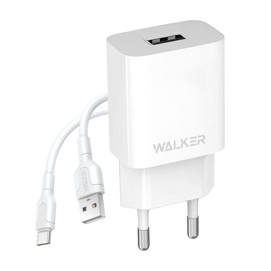 Netzladegerät (Adapter) 2in1 WALKER WH-26 1USB / 2.1A + Type-C weiß