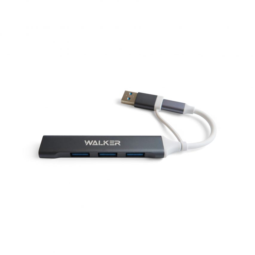 Adapter USB-HUB 4in1 WALKER WHUB-11 grey