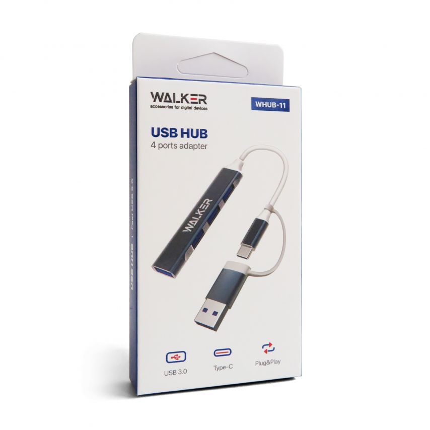 Adapter USB-HUB 4in1 WALKER WHUB-11 grau