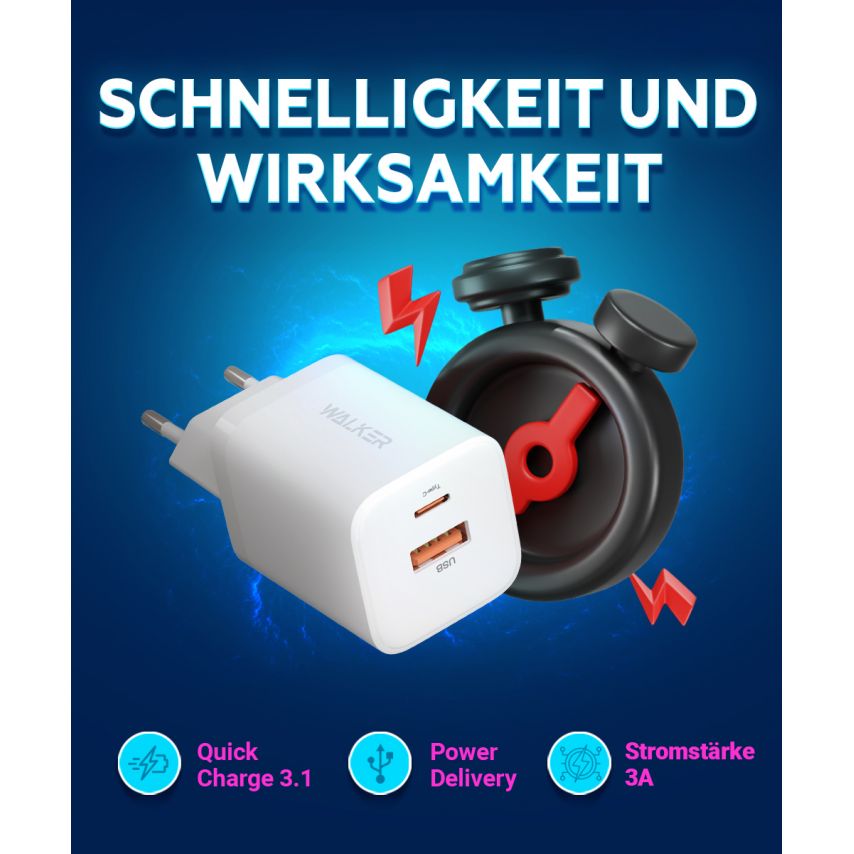 Network Charger (Adapter) WALKER WH-60 PD_30W / QC_18W / 30W Max white