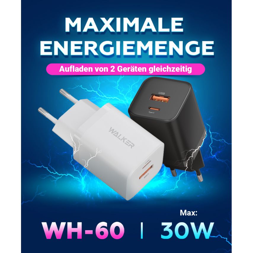 Network Charger (Adapter) WALKER WH-60 PD_30W / QC_18W / 30W Max white
