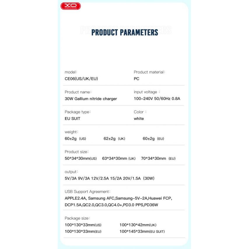 Network Charger (Adapter) XO CE06 PD / 30W / GaN Technology white