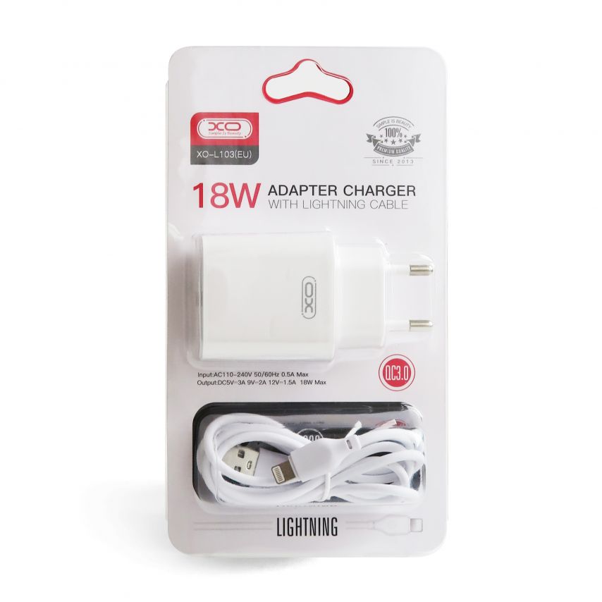 Netzladegerät (Adapter) 2in1 XO L103 QC3.0 / 18W + Lightning weiß