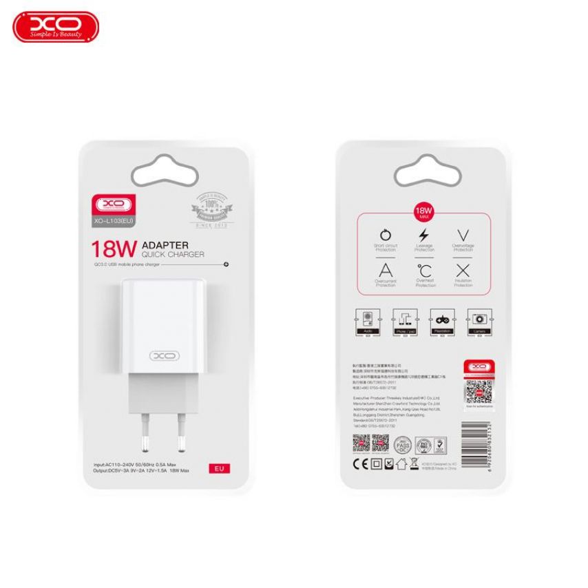 Netzladegerät (Adapter) XO L103 QC3.0 / 18W weiß