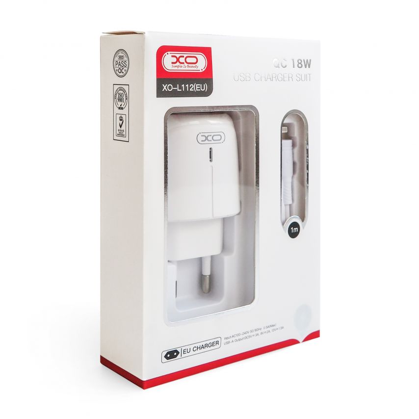 Netzladegerät (Adapter) 2in1 XO L112 1USB / QC3.0 / 18W + Lightning weiß