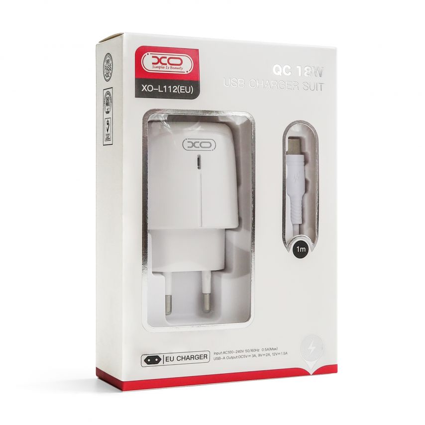 Netzladegerät (Adapter) 2in1 XO L112 1USB / QC3.0 / 18W + Type-C weiß