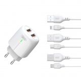 Netzladegerät (Adapter) 2in1 XO L111 2USB / 2.4A + Lightning weiß