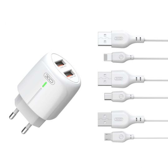 Netzladegerät (Adapter) 2in1 XO L111 2USB / 2.4A + Lightning weiß