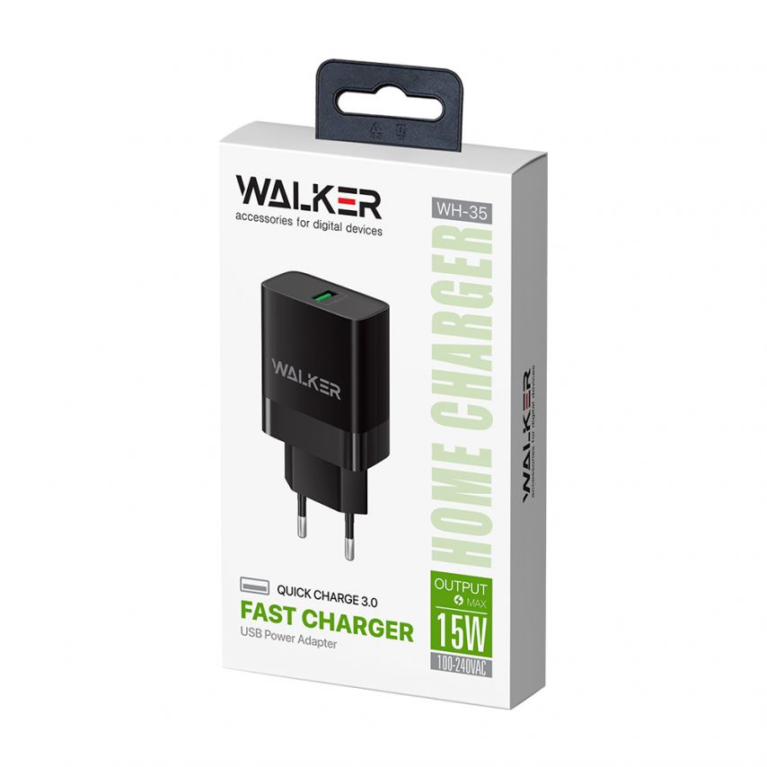 Netzladegerät (Adapter) 2in1 WALKER WH-35 1USB / QC3.0 / 3A / 15W + Datenkabel USB - Lightning schwarz