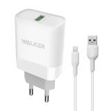 Netzladegerät (Adapter) 2in1 WALKER WH-35 1USB / QC3.0 / 3A / 15W + Datenkabel USB - Lightning weiß