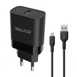 Network Charger (Adapter) 2in1 WALKER WH-35 1USB / QC3.0 / 3A / 15W + Data Cable USB to Micro black - Buy for 3.90 € in Germany