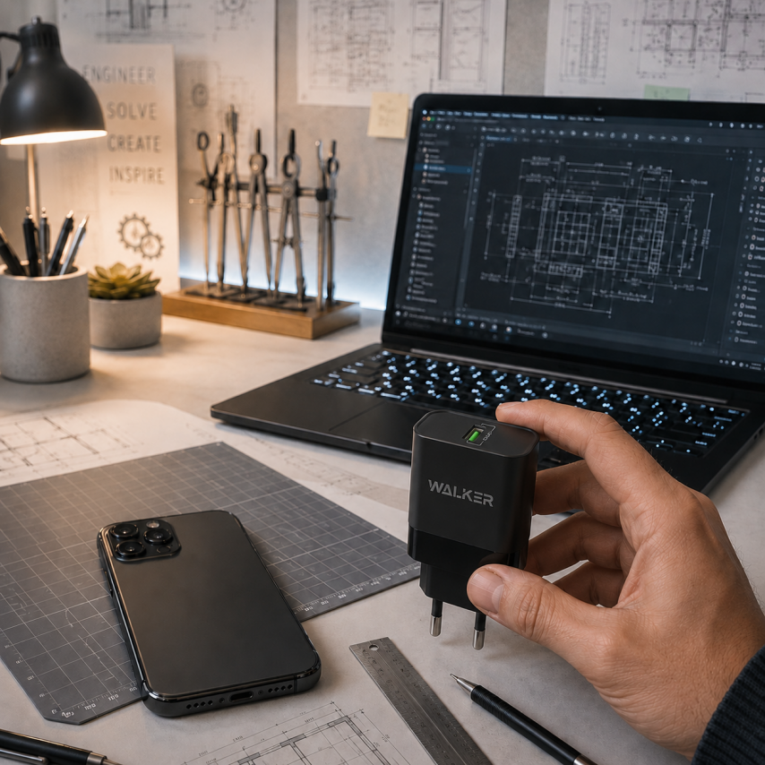 Netzladegerät (Adapter) 2in1 WALKER WH-35 1USB / QC3.0 / 3A / 15W + Datenkabel USB - Type-C schwarz