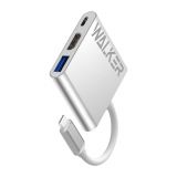 Adapter USB-HUB 3in1 WALKER WHUB-35 mit Type-C-Anschluss silber