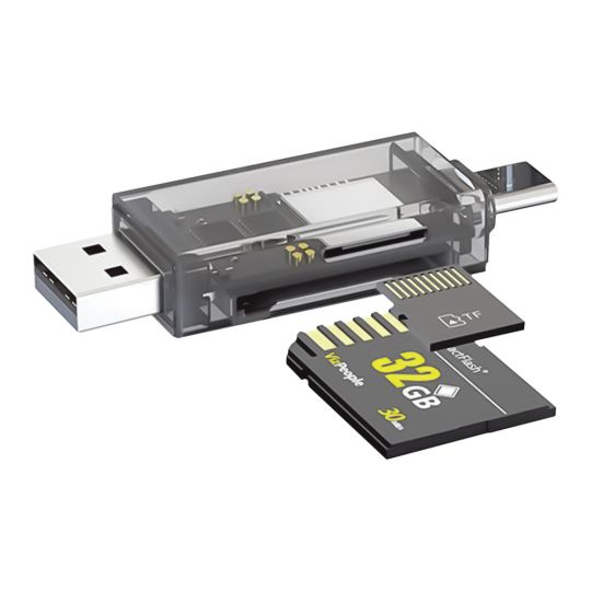 Kartenleser WALKER WCD-72 für microSD, SD (Ausgang USB2.0, Typ-C) durchsichtig
