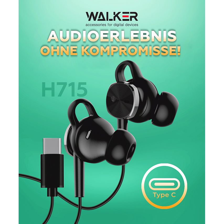 Écouteurs WALKER H715 +mic Type-C noir