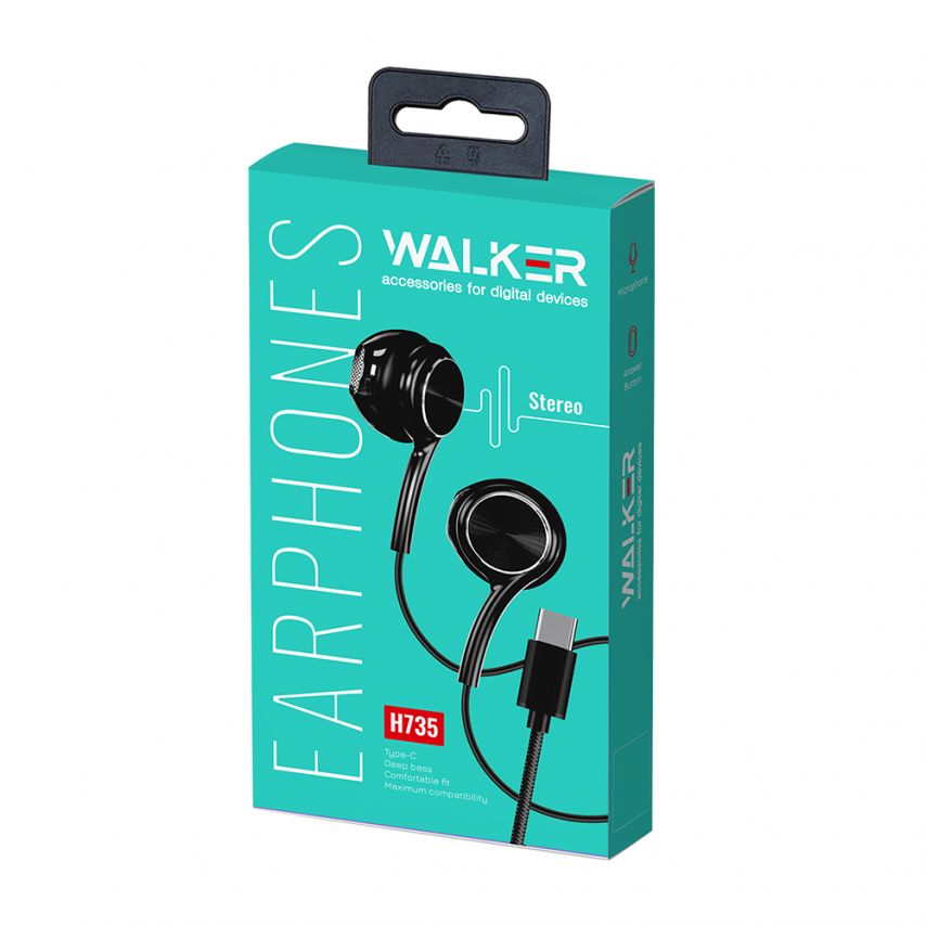 Earphones WALKER H735 with Type-C green/grey