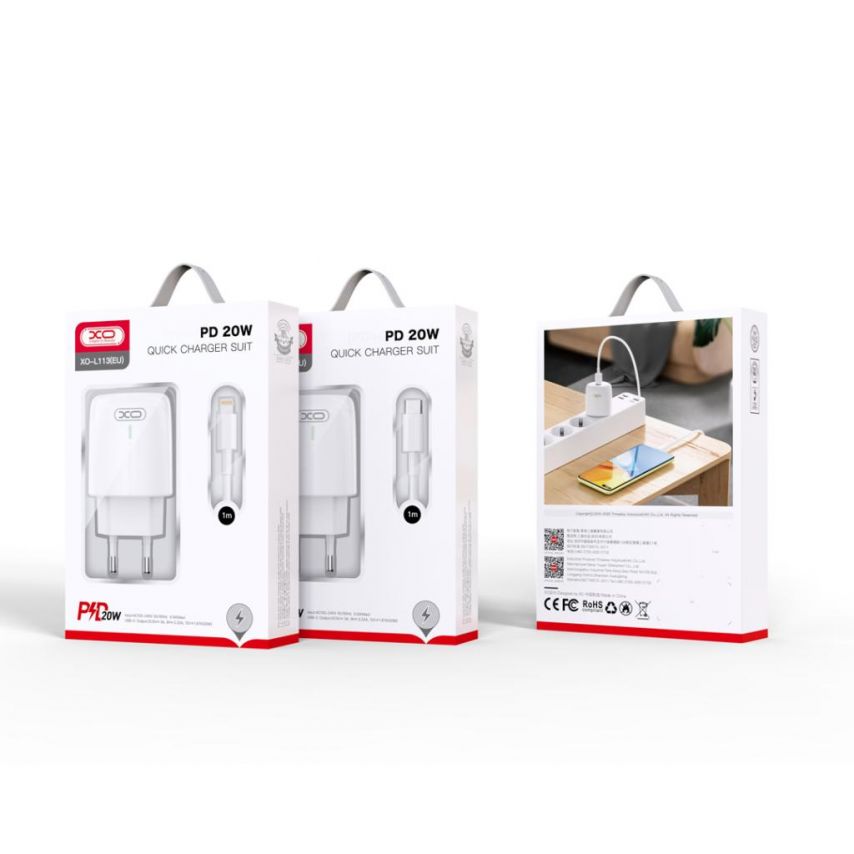 Network Charger (Adapter) 2in1 XO L113 PD / 20W + Data Сable Type-C to Type-C white