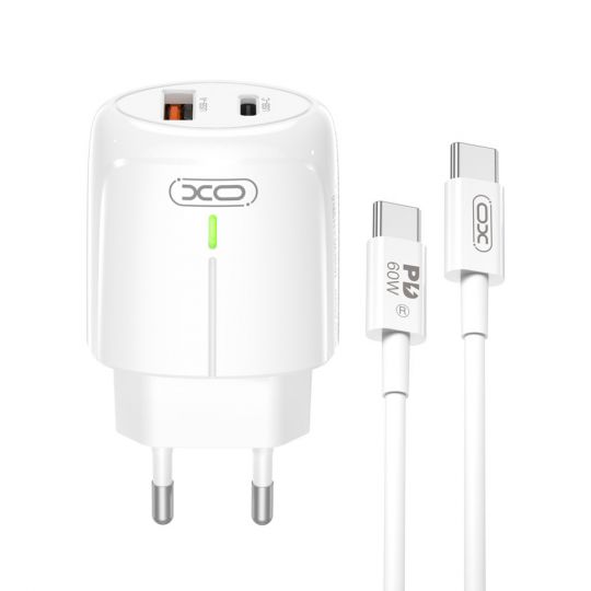 Network Charger (Adapter) 2in1 XO L114 PD_20W / QC_18W + Type-C to Type-C white