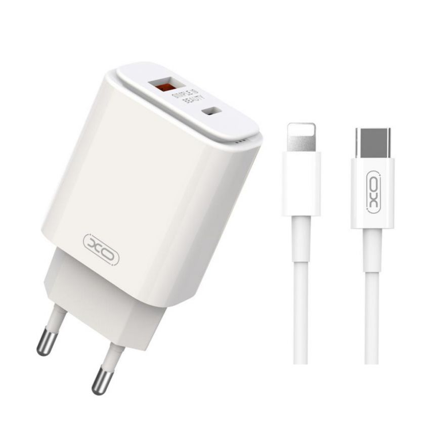 Network Charger (Adapter) 2in1 XO L90A PD_20W / QC3.0 / 18W + Type-C to Lightning white